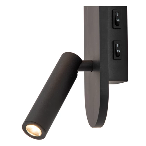 Lucide KELLY - Lampe de chevet / Applique mural - LED - 1x3,5W 3000K - Noir - détail 3